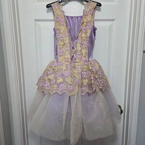 Revolution Dancewear Stretch Velvet floral-embroidered tulle PurpleBallet Dress